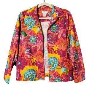 Coldwater Creek Womens Colorful Bright Floral Open Front Jacket Petite Small